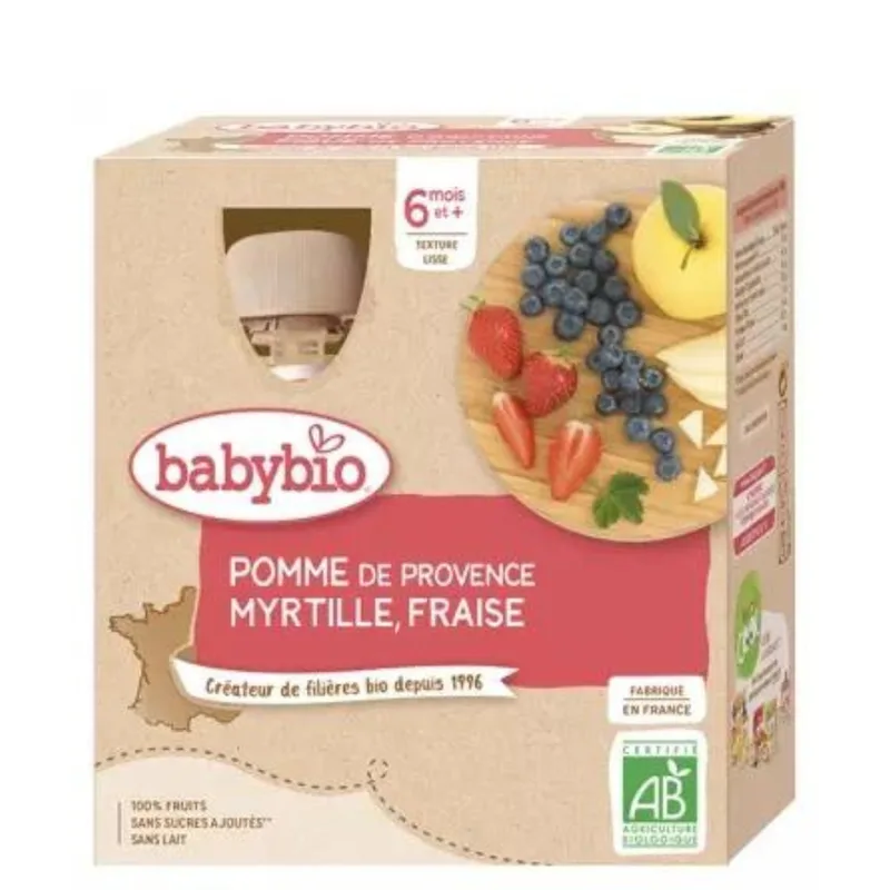 Babybio Fruit Bottles - 6 months and more - Apple, Blueberry, Strawberry - ORGANIC 4x90 g