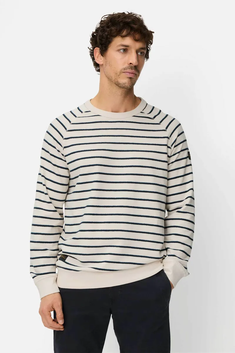 Camel Active ανδρική μπλούζα φούτερ με ριγέ σχέδιο Regular Fit - C261-409400-7W61 Υπόλευκο
