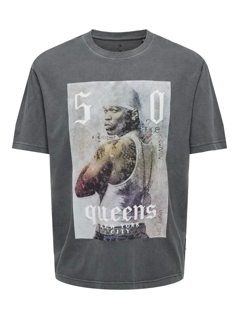 Only and Sons Aνδρική Κοντομάνικη Μπλούζα Celebrity Relaxed Rap 22028738 Σκούρο Γκρί