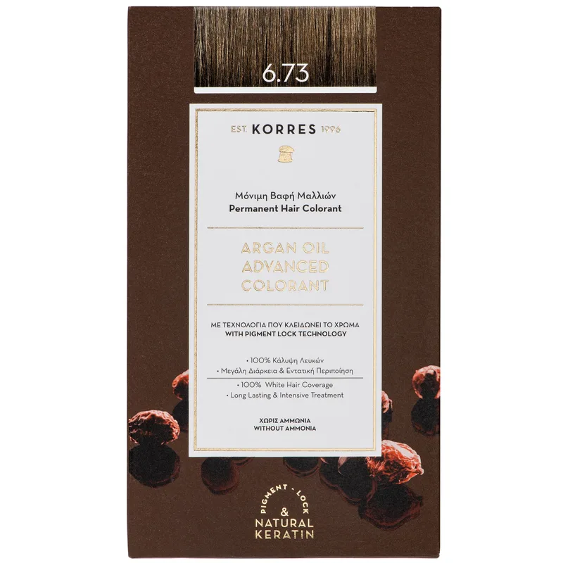 Korres Argan Oil Βαφή Μαλλιών Χωρίς Αμμωνία με Τεχνολογία Pigment-Lock που Κλειδώνει το Χρώμα 1 Τεμάχιο - 6.73 Χρυσό Κακάο