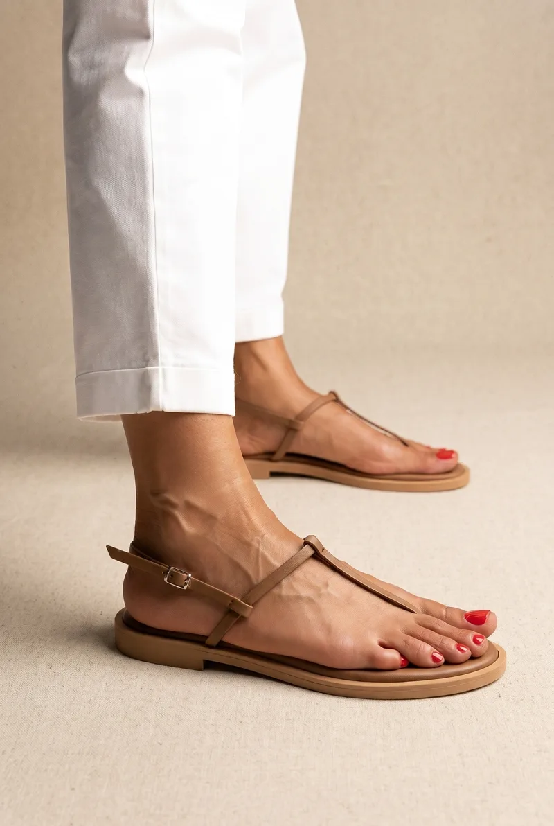 TFP T Strap Sandals Buckle Closure - L1 VAMOS - Brown Matte