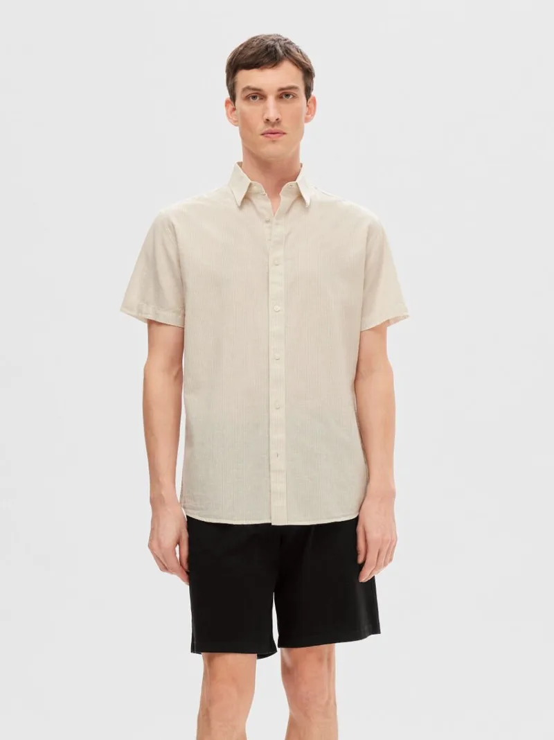 Selected Regular Ανδρικό Linen Πουκάμισο 16079053 Μπέζ