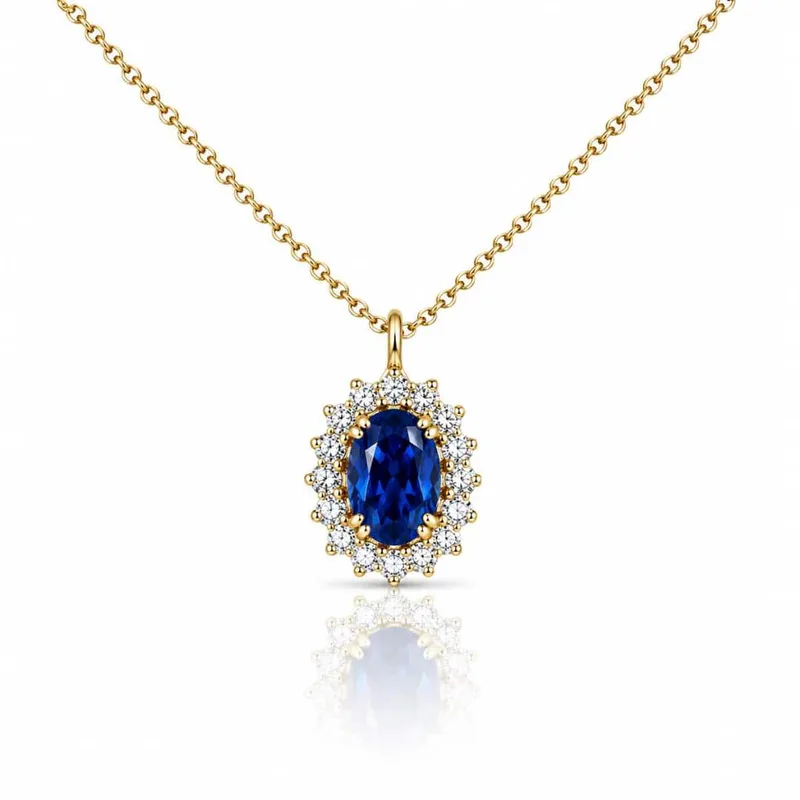Χρυσό Κολιέ Ροζέτα 9Κ με Royal Blue Ζιργκόν