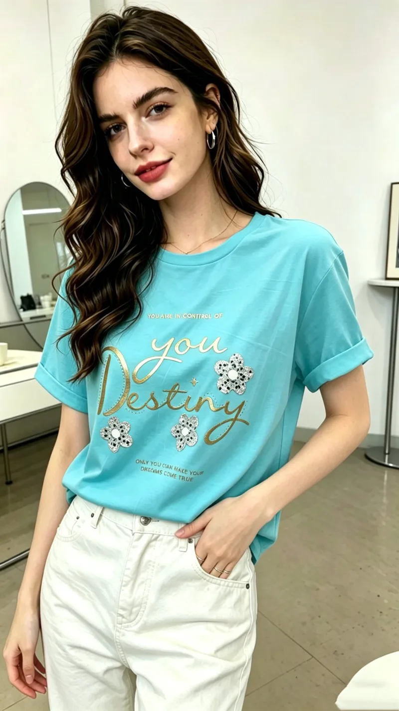 T-shirt Με "You Destiny" Print & Στρας - Βεραμάν| Dress Up Βεραμάν