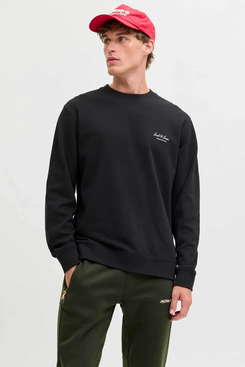 JACK & JONES ανδρική μπλούζα φούτερ με λογότυπο Relaxed Fit - 12287995 Μαύρο