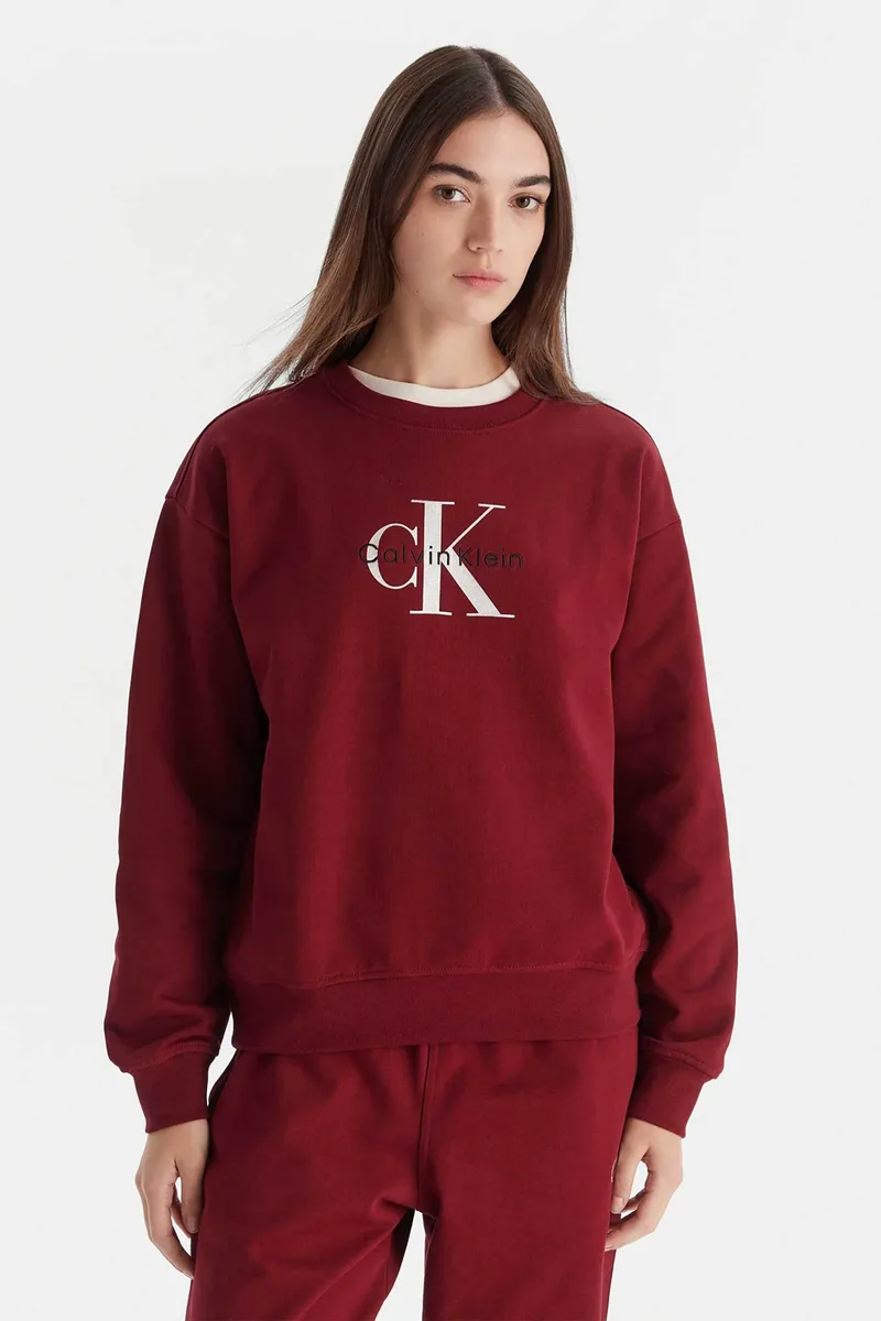 Calvin Klein Jeans γυναικεία μπλούζα φούτερ μονόχρωμη με λογότυπο Relaxed Fit - LV047B234G Μπορντό
