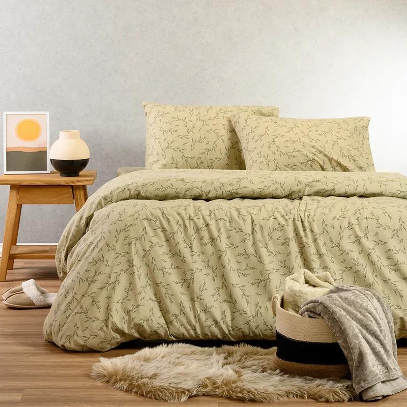 Σεντόνια Φανελένια King Size (Σετ) 270X260 Melinen Winter Poppy Pastel Olive Χωρίς Λάστιχο (270x260)