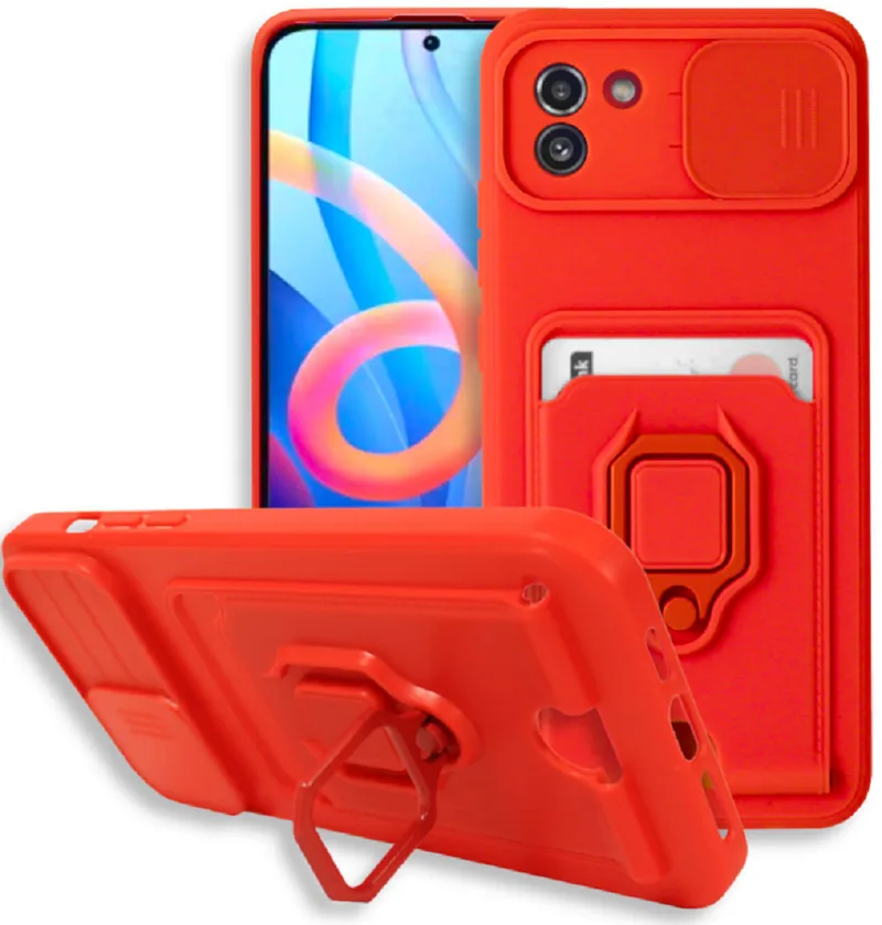 Bodycell Multifunction - Ανθεκτική Θήκη Samsung Galaxy A03 με Λουράκι Λαιμού / Κάλυμμα Κάμερας / Ring Holder / Υποδοχή Κάρτας - Red (5206015014628)