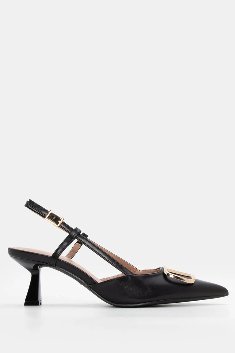 Γόβες Μυτερές Slingback με Διακοσμητικό - Μαύρο