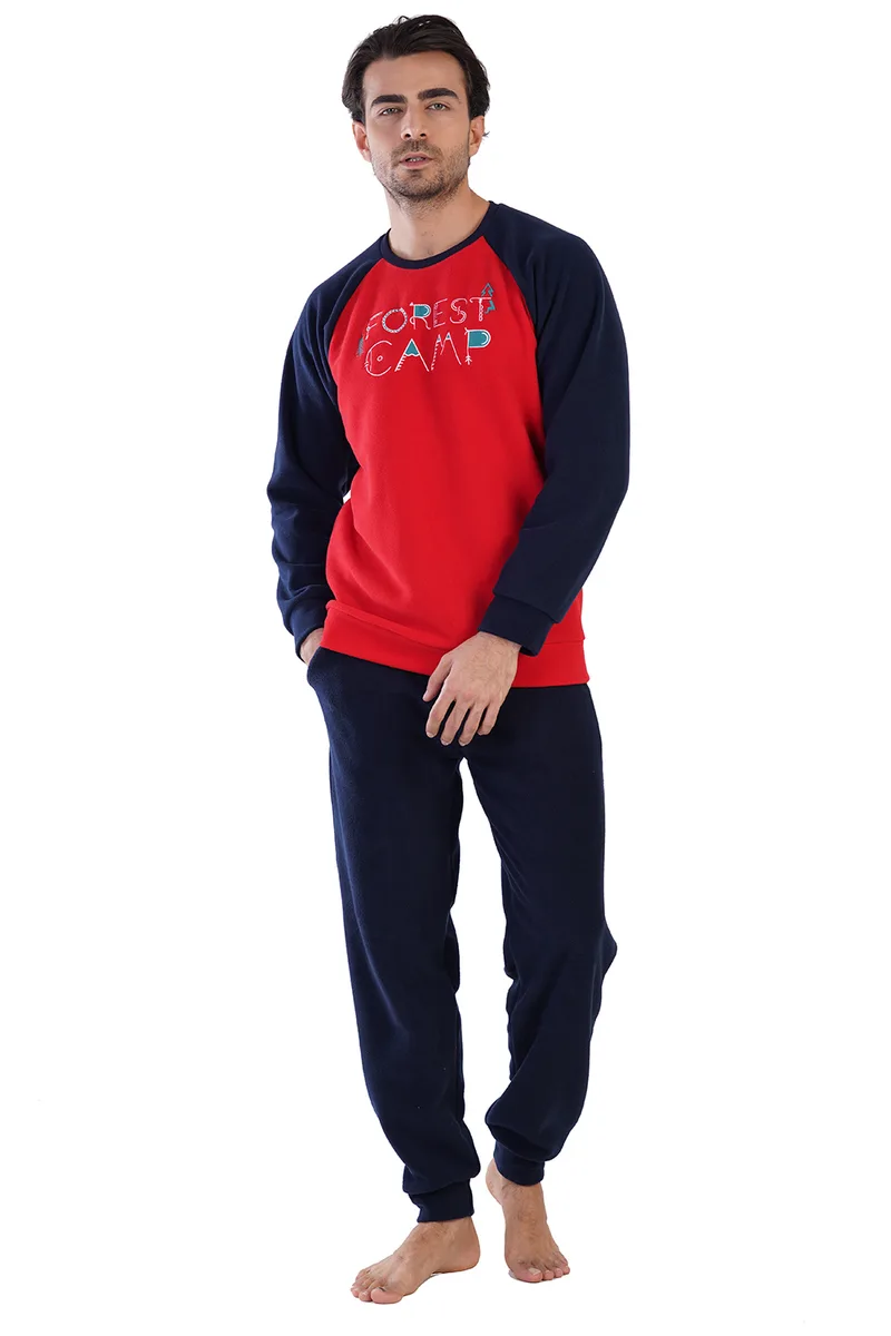 VienettaMan Ανδρική χειμερινή fleece πυζάμα "Forest Camp"-305010