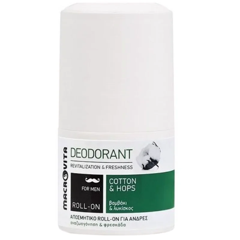 Macrovita Revitalization & Freshness Cotton & Hops Deodorant Roll on Ανδρικό Αποσμητικό σε Μορφή Roll on για Φρεσκάδα & Αναζωογόνηση 50ml