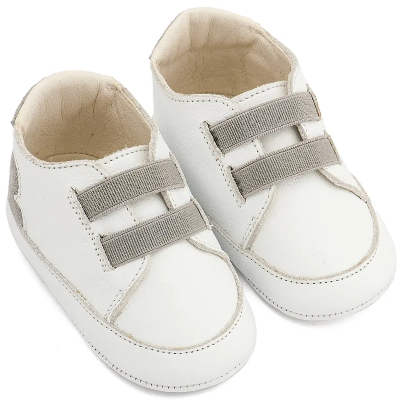 Babywalker Βαπτιστικά Παντοφλέ Σνικερ με Λάστιχάκια MI1137 Λευκό Γκρι