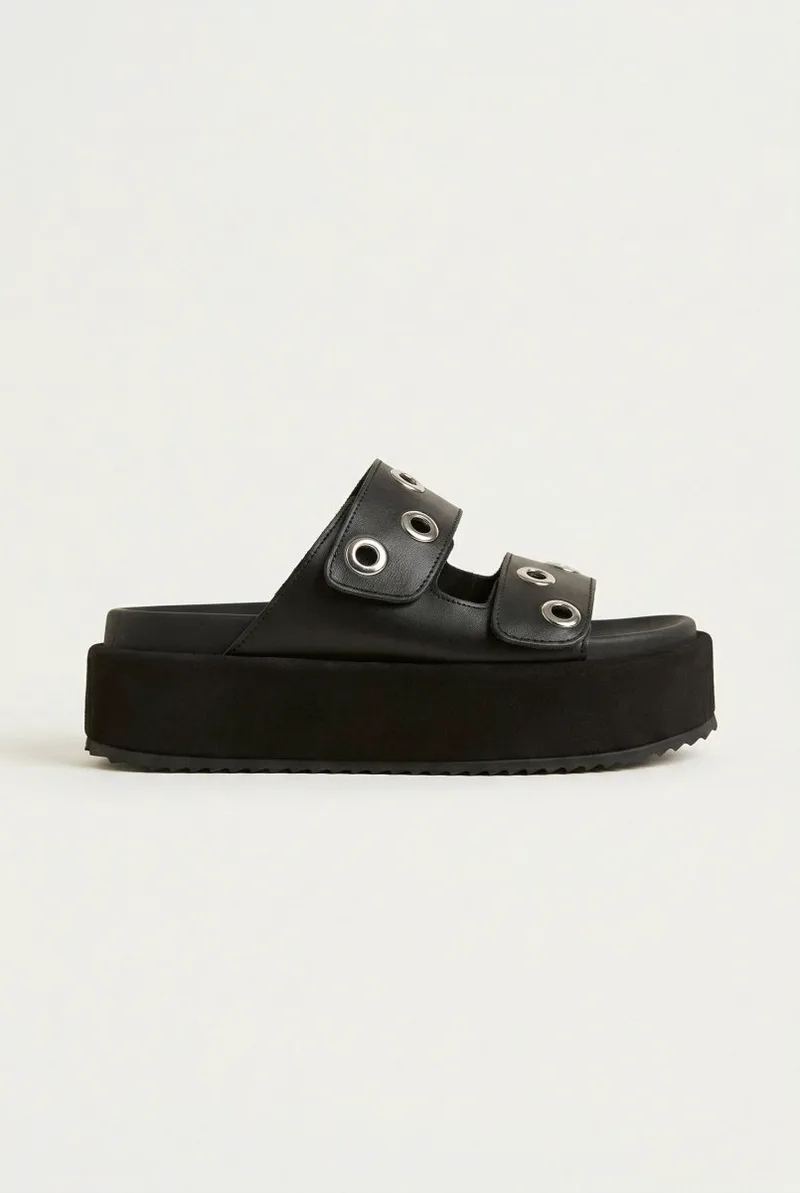 ATENEO Flatform Sandals Studded Straps - 64304 - Black Matte