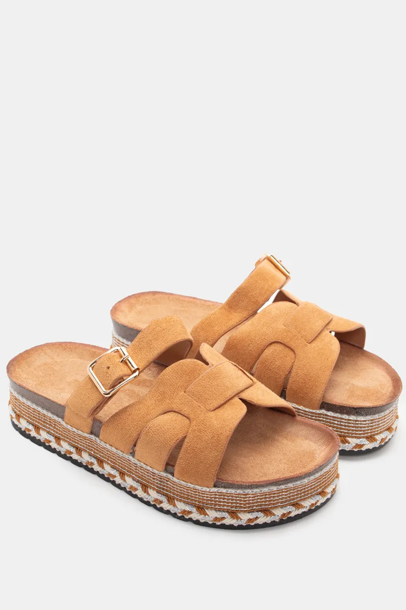 Σανδάλια Flatform Boho με Λουράκι - Κάμελ
