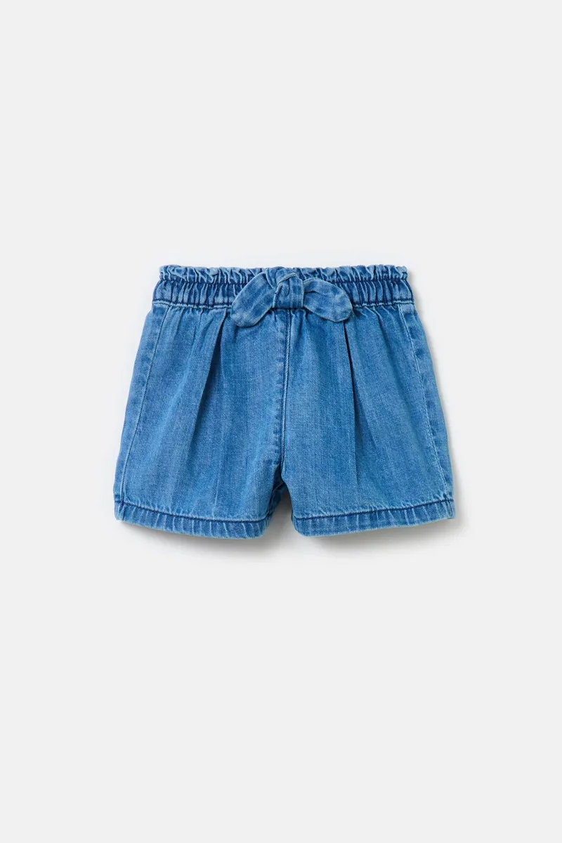 OVS βρεφικό denim σορτς μονόχρωμο με ελαστική μέση με φιόγκο - 001986322 Denim Blue