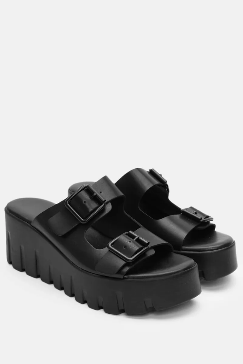 Σανδάλια Flatform με Διπλή Τόκα - Μαύρο
