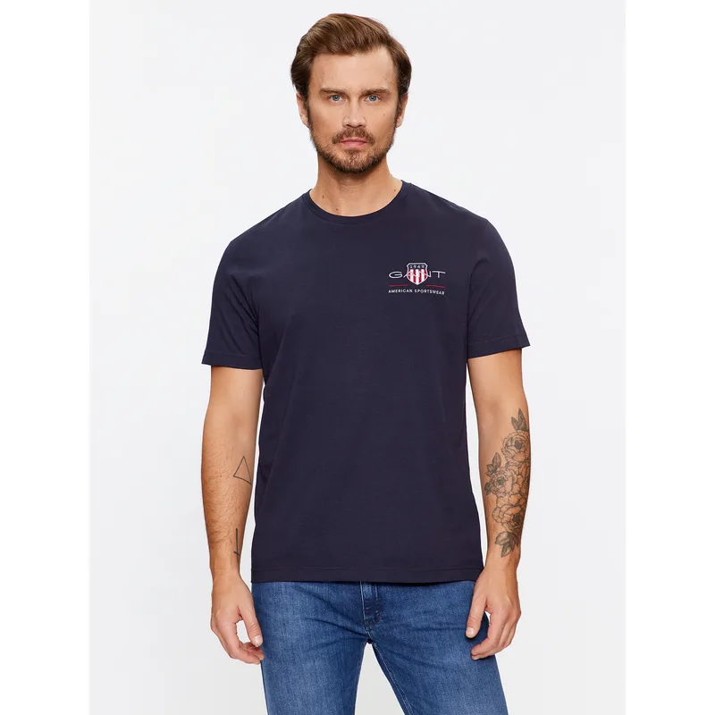 Gant T-Shirt Reg Archive Shield Emb Ss 2067004 Σκούρο μπλε Regular Fit