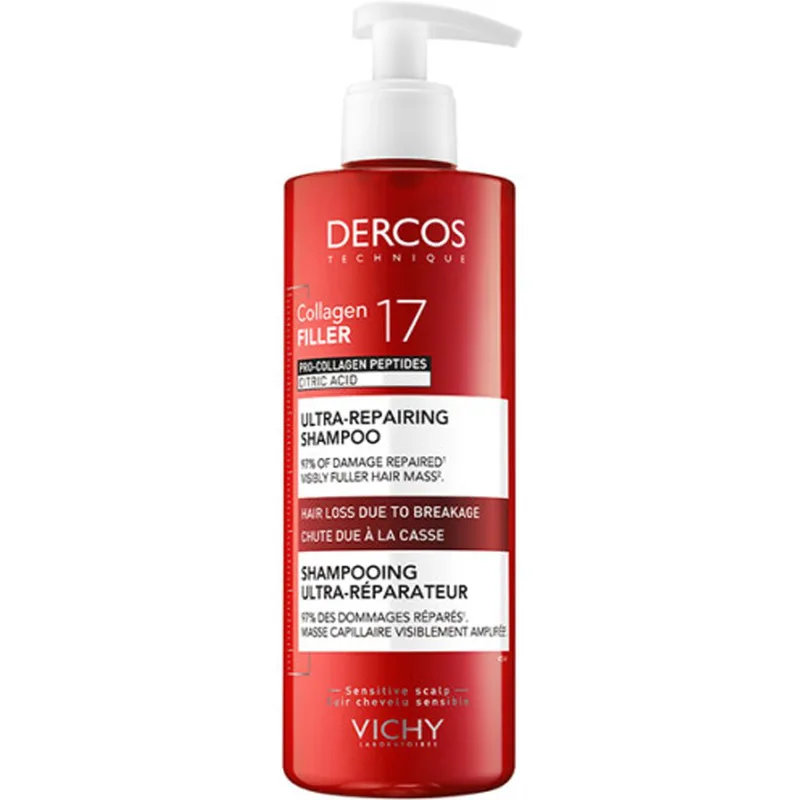 Vichy Dercos Collagen 17 Filler Ultra-Repairing Shampoo Σαμπουάν για Δράση Κατά της Τριχόπτωσης & Θραύσης των Μαλλιών με Πεπτίδια Προ-Κολλαγόνου & Κιτρικό Οξύ με Αντλία 400g