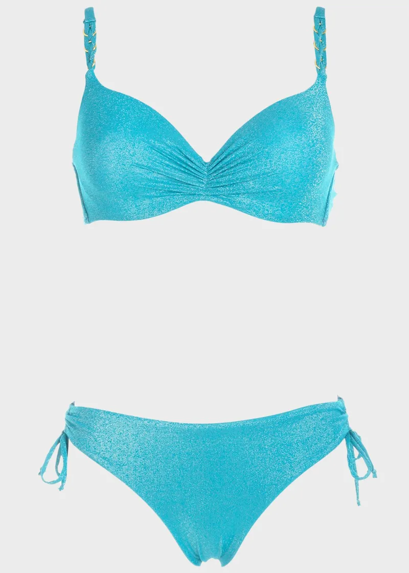 Βikini lurex μονόχρωμο slip με πλαϊνά ρυθμιζόμενα. Καλύπτει B Cup ΠΕΤΡΟΛ