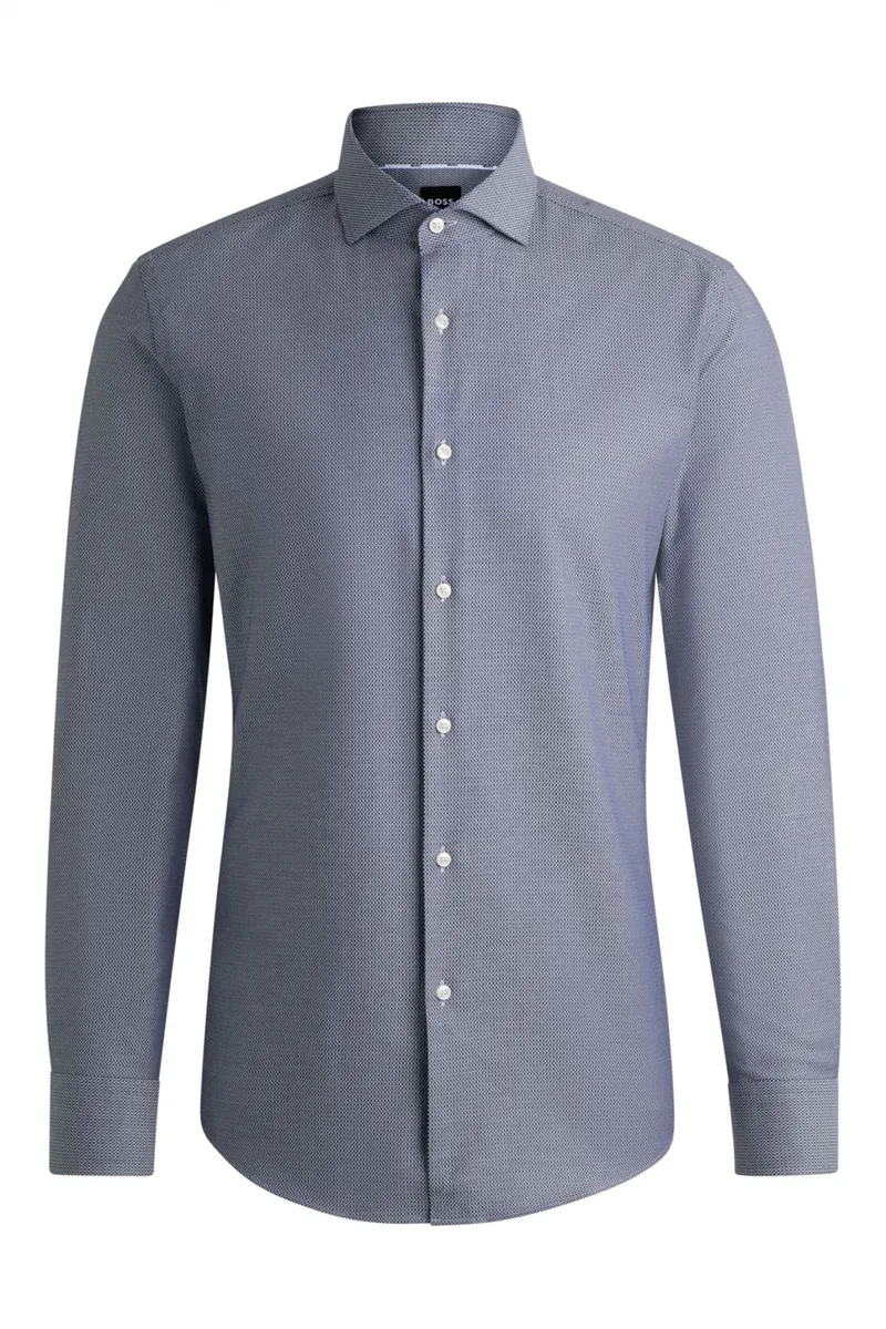 BOSS ΠΟΥΚΑΜΙΣΟ SLIM FIT EASY IRON ΜΙΚΡΟΣΧΕΔΙΟ H-HANK-SPREAD-C1-222 ΣΙΕΛ
