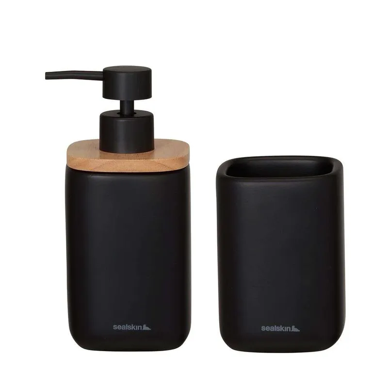 Σετ Ντισπένσερ Με Ποτηροθήκη Κεραμικό 200ml Mind Black Sealskin 800062 (Υλικό: Κεραμικό, Χρώμα: Μαύρο) - sealskin - sl-800062