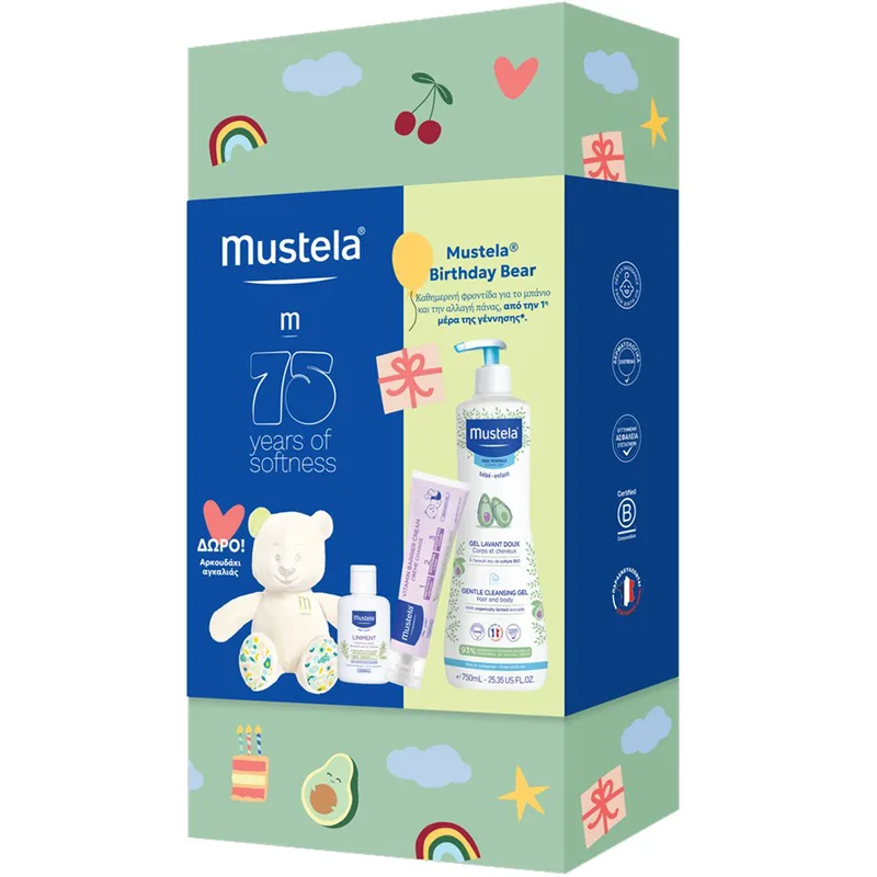 Mustela Promo Gentle Cleansing Gel for Hair & Body 750ml & 123 Vitamin Barrier Cream 50ml & Liniment Diaper Change Cleanser 50ml & Δώρο Αρκουδάκι Αγκαλιάς 1 Τεμάχιο & Δώρο Αυτοκόλλητο Αυτοκινήτου 1 Τεμάχιο