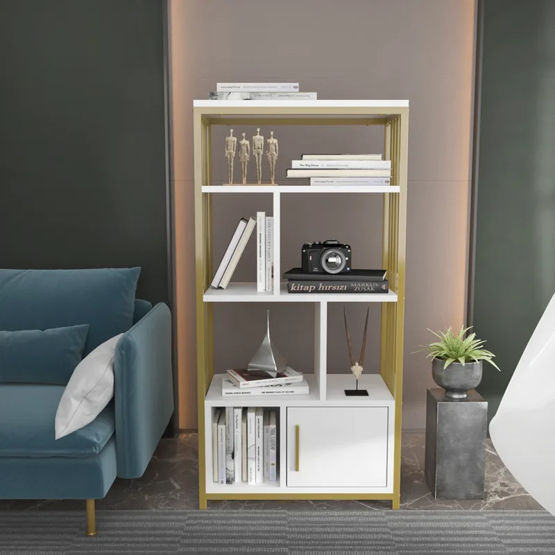 Βιβλιοθήκη Valero - White, Χρυσό 875Zna4568 60x120x29,6 cm
