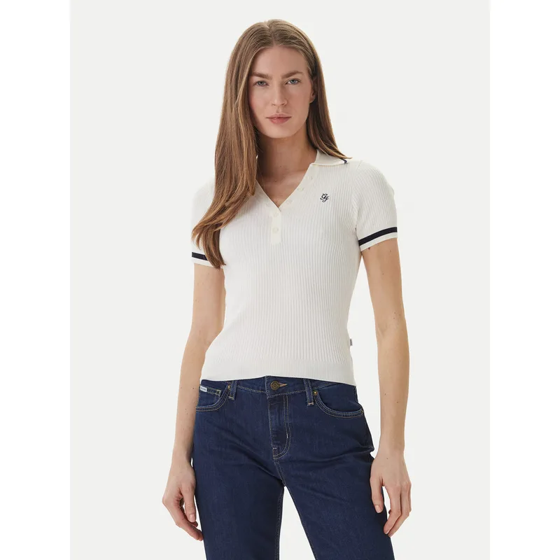 Guess Jeans Polo W6GRZ1 Z3P32 Κρεμ Slim Fit