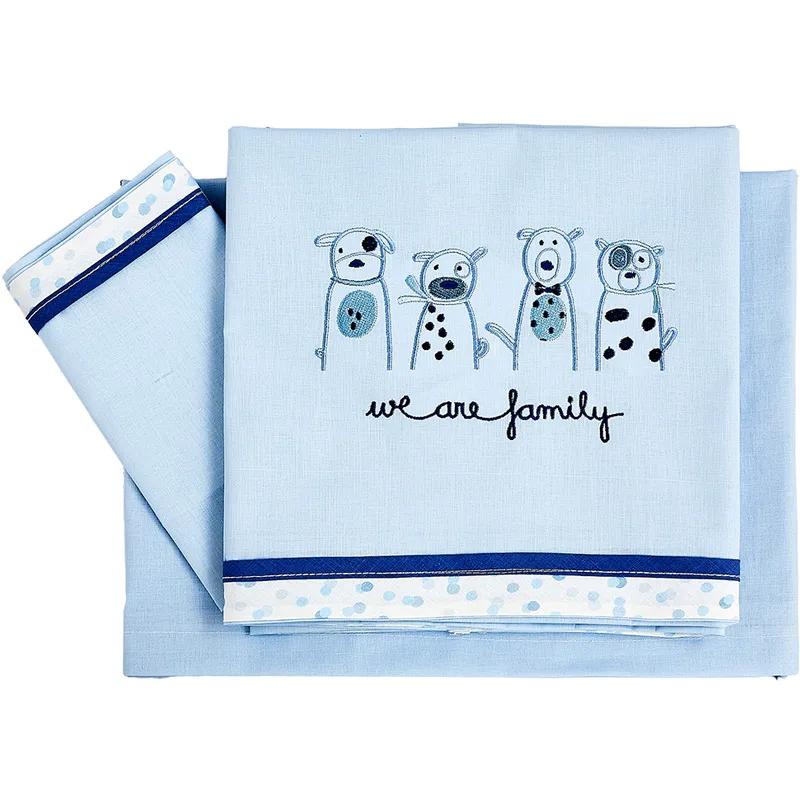 Σεντόνια Κούνιας Σετ Κόσμος Μωρού Family Blue