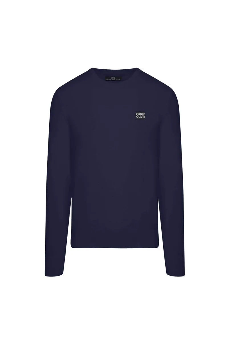 Prince Oliver ανδρικό πουλόβερ με logo patch Modern Fit - 63256002 Μπλε Σκούρο