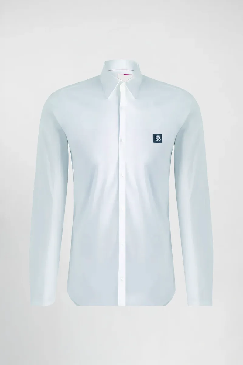 Hugo Boss ανδρικό πουκάμισο μονόχρωμο με logo patch - 50505315 Λευκό
