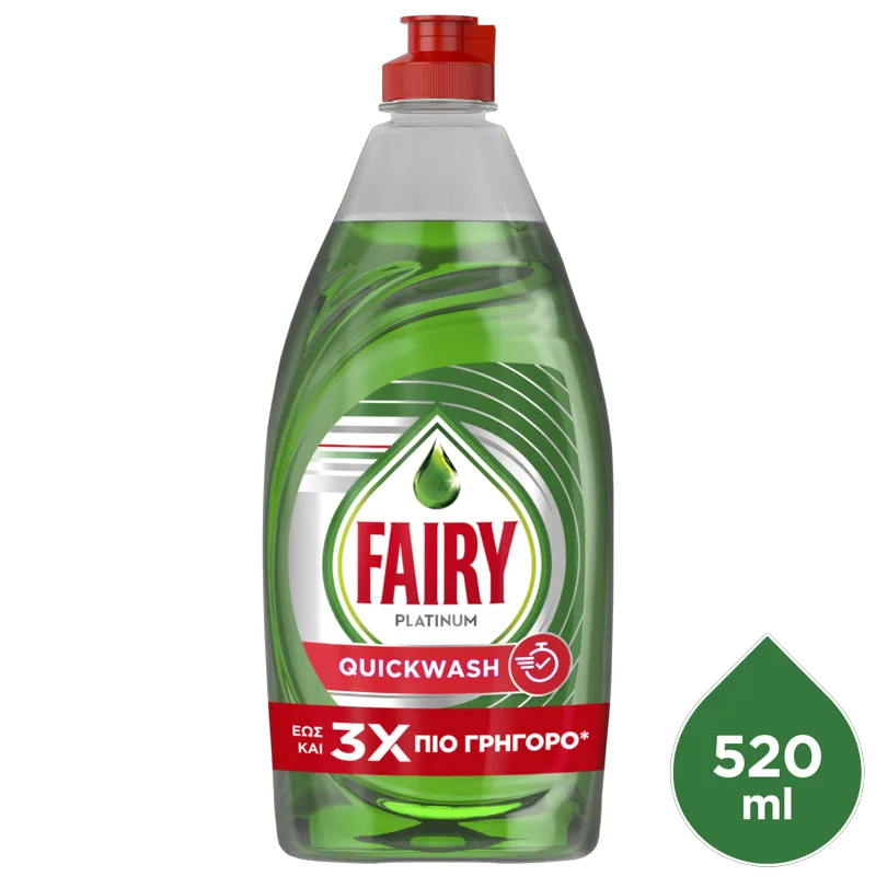 Fairy Platinum Quickwash Υγρό Πιάτων Με Γρήγορη Δράση 520ml