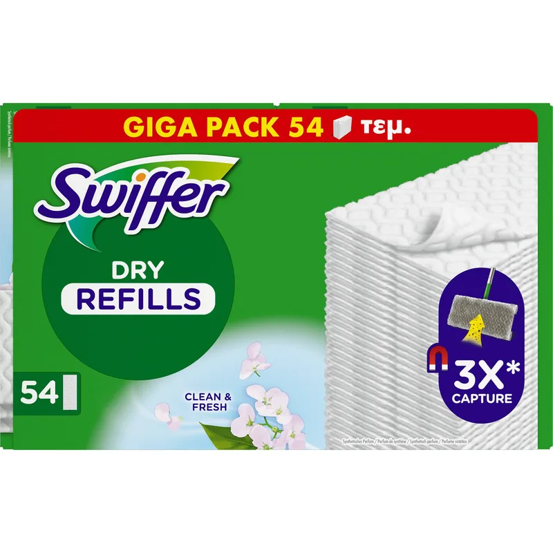 Swiffer Promo Clean & Fresh Dry Refils Στεγνά Ανταλλακτικά Πανάκια για το Πάτωμα που Παγιδεύουν τη Σκόνη 54 Τεμάχια (3x18 Τεμάχια)
