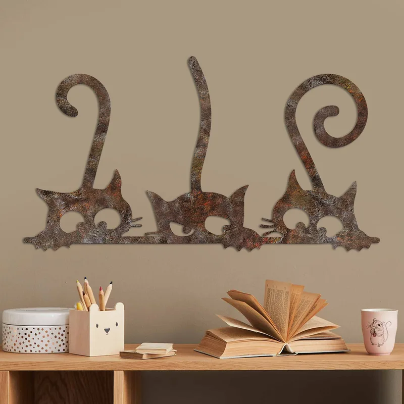 Μεταλλικό Διακοσμητικό Τοίχου Rusty Cats 1 891Tnl3789 33x60 cm