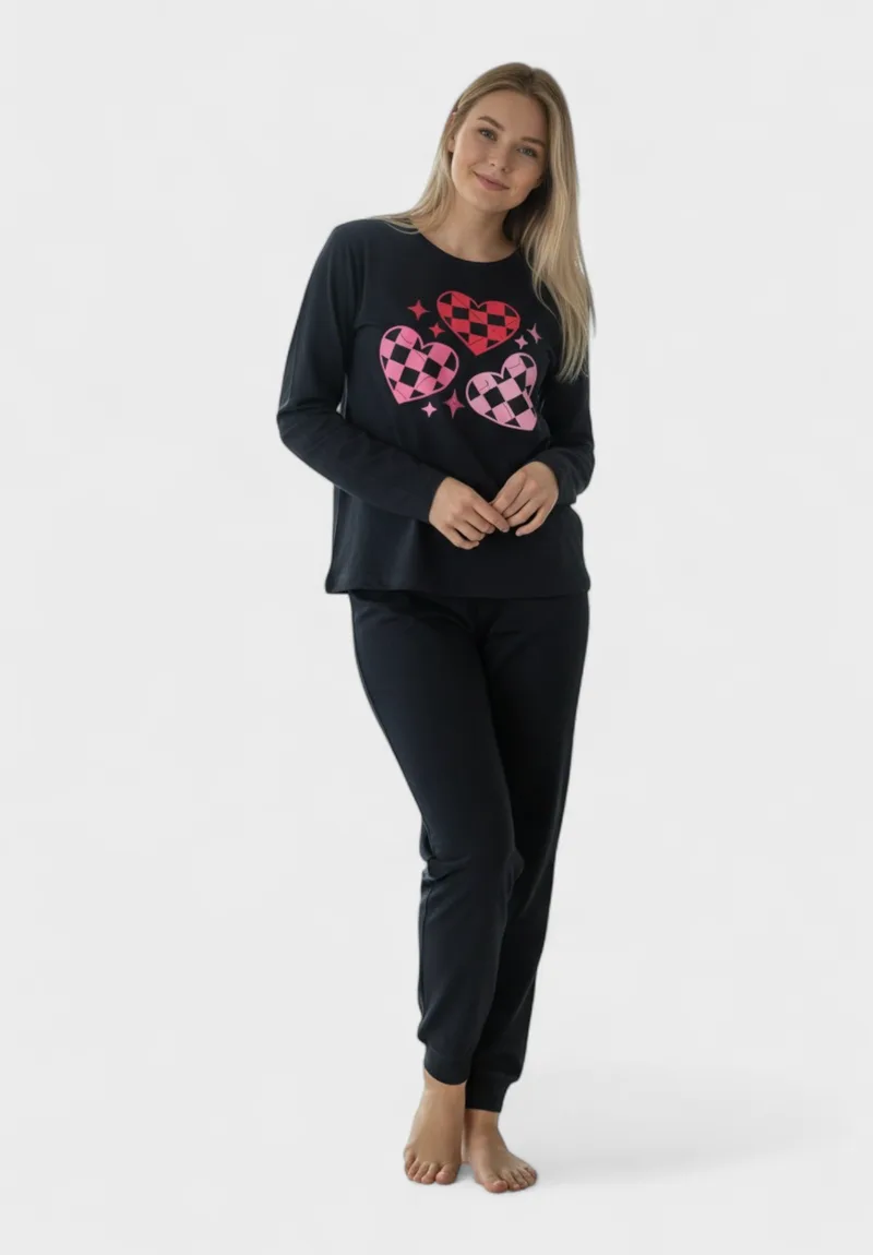 Γυναικεία Βαμβακερή Πιτζάμα Cherry Underwear Checkered Hearts CHR262610-Μαύρο