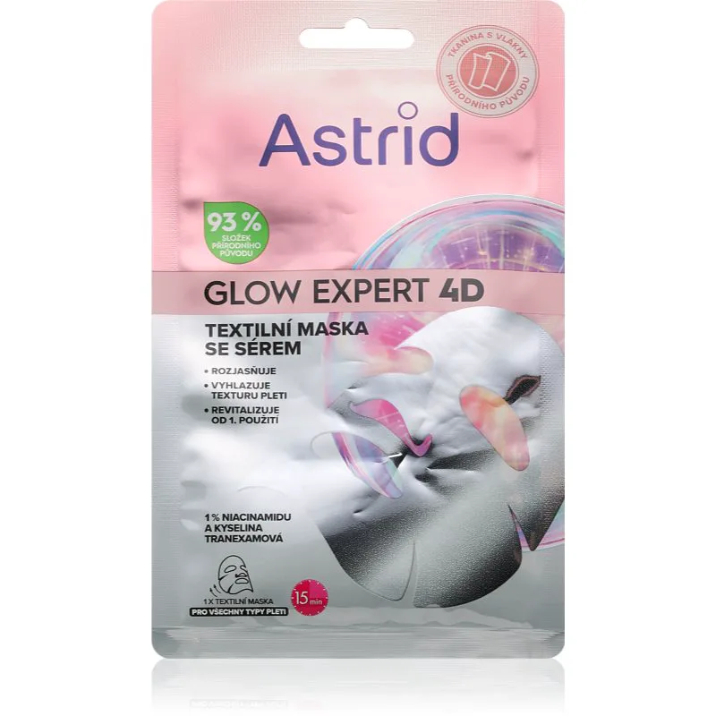 Astrid Glow Expert φύλλο μάσκας για λαμπρότητα και λείανση επιδερμίδας 1 τμχ
