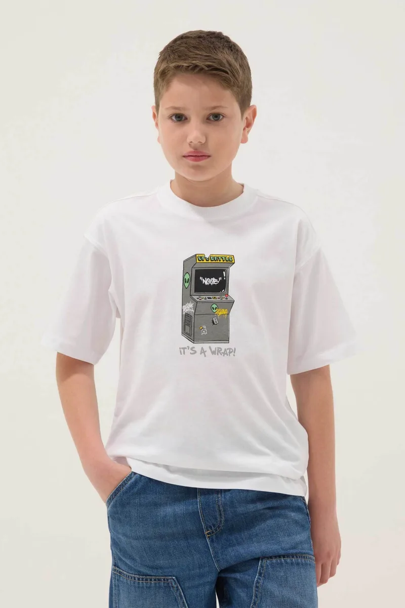OVS παιδικό T-shirt με print Oversized Fit - 002681706 Λευκό