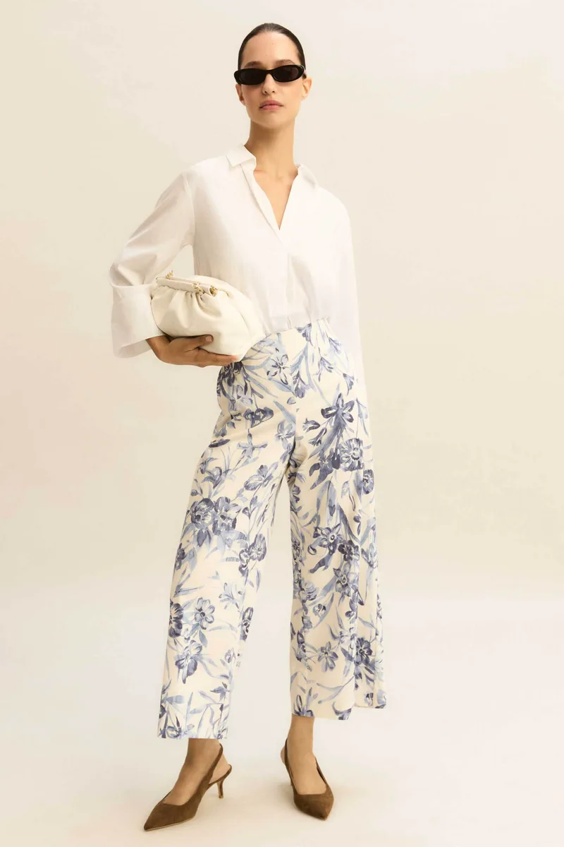 Emme by Marella γυναικείο παντελόνι με floral print "Emmtapioca" - 2615131191 Μπλε Ανοιχτό