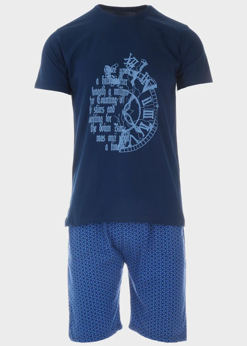 Πιτζάμα ανδρική βαμβακερή all print NAVY
