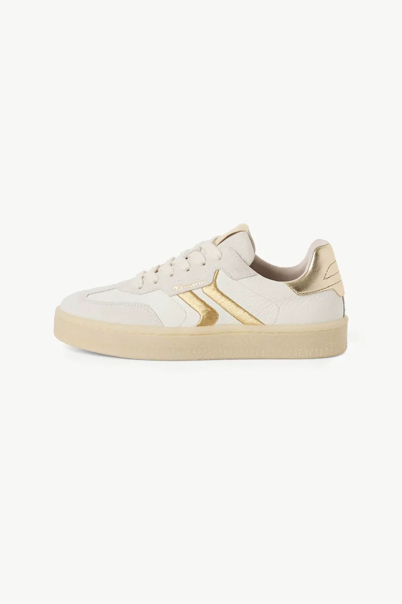 Tamaris γυναικεία sneakers μονόχρωμα με χρυσές λεπτομέρειες - 1-23723-44 Λευκό