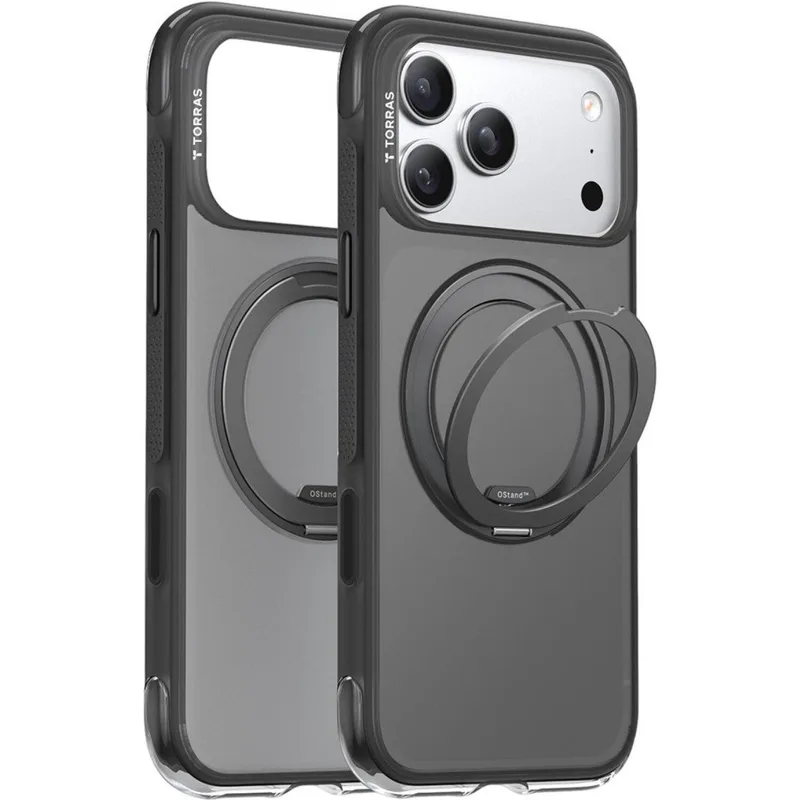 Θήκη iPhone 17 Pro Max Torras Ostand R Air Ημιδιάφανη Ανθεκτική με MagSafe & Περιστρεφόμενο KickStand - Shadow Black (6938075680176)