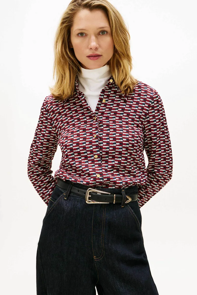 Tommy Hilfiger γυναικείο πουκάμισο με all-over print Regular Fit - WW0WW47930 Μπορντό