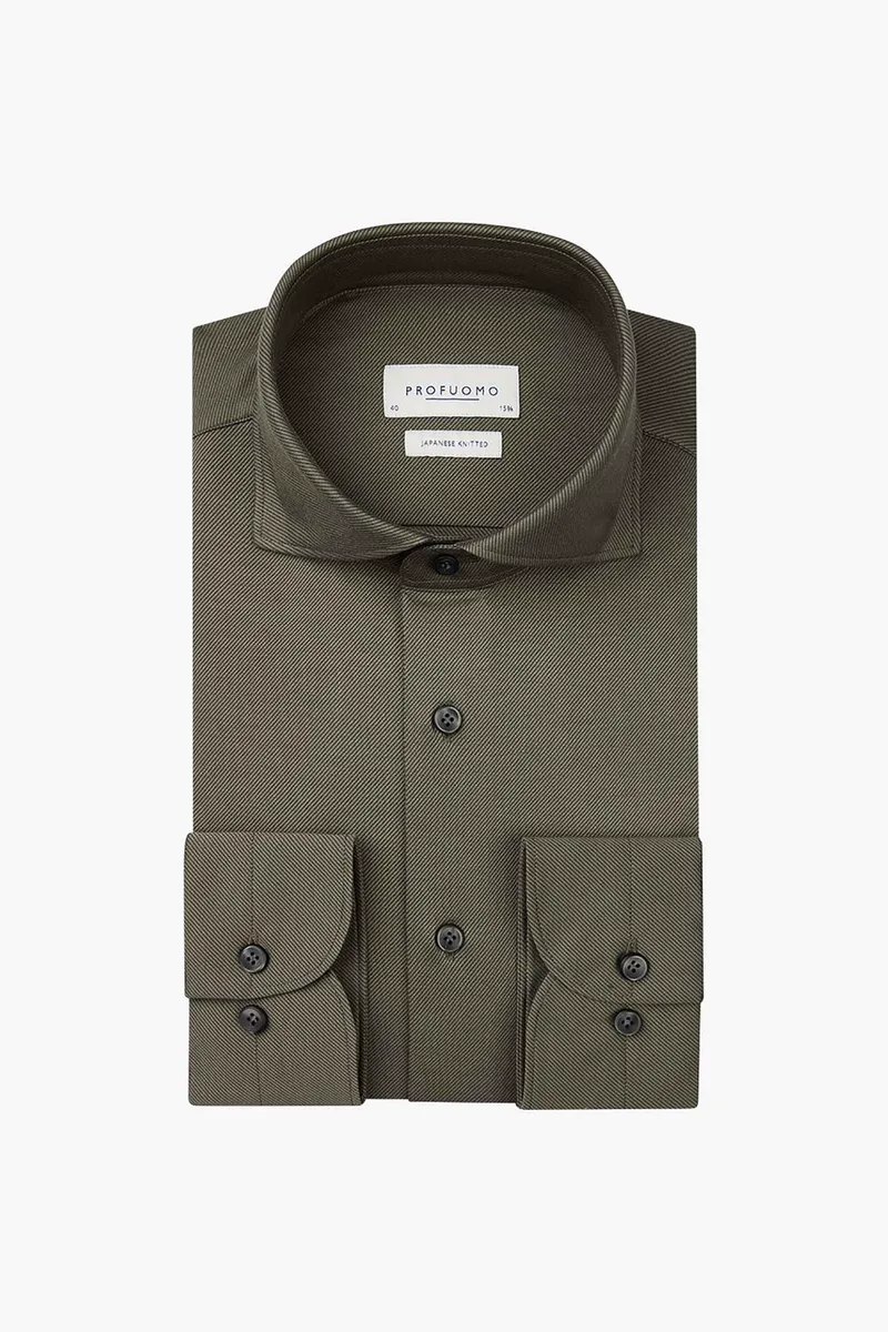 Profuomo ανδρικό πουκάμισο Twill Japanese knitted Slim Fit - PPVH30046E Χακί
