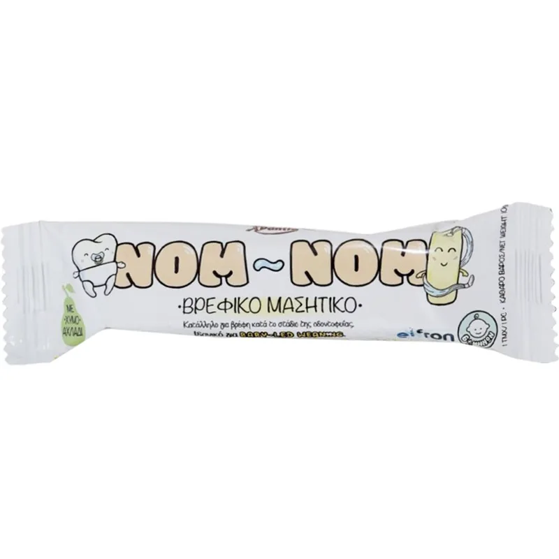 Eifron Nom - Nom Βρεφικό Μασητικό Συμπλήρωμα Διατροφής Βρώσιμου Μασητικό για Βρέφη από 6 Μηνών Εμπλουτισμένο με Βιταμίνες D3 & B12 με Γευστικό Χυμό Αχλάδι 1 Τεμάχιο