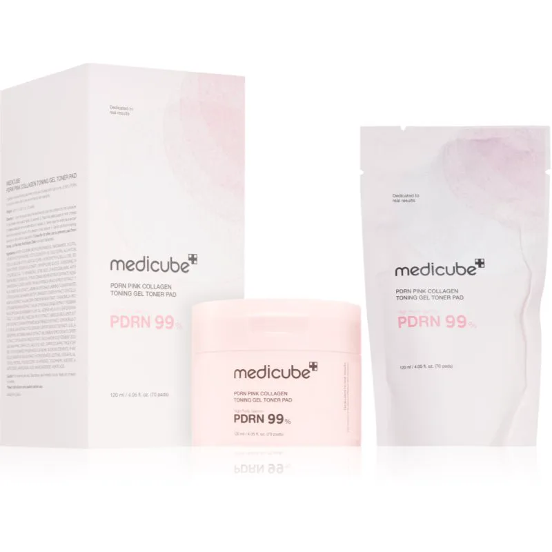 Medicube PDRN Ροζ Collagen Toning Gel Toner Pad επιθέματα τόνωσης για λαμπρότητα και λείανση επιδερμίδας 70 τμχ