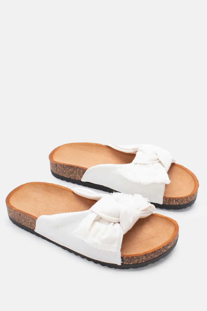 Σανδάλια Flatform με Φιόγκο - Λευκό