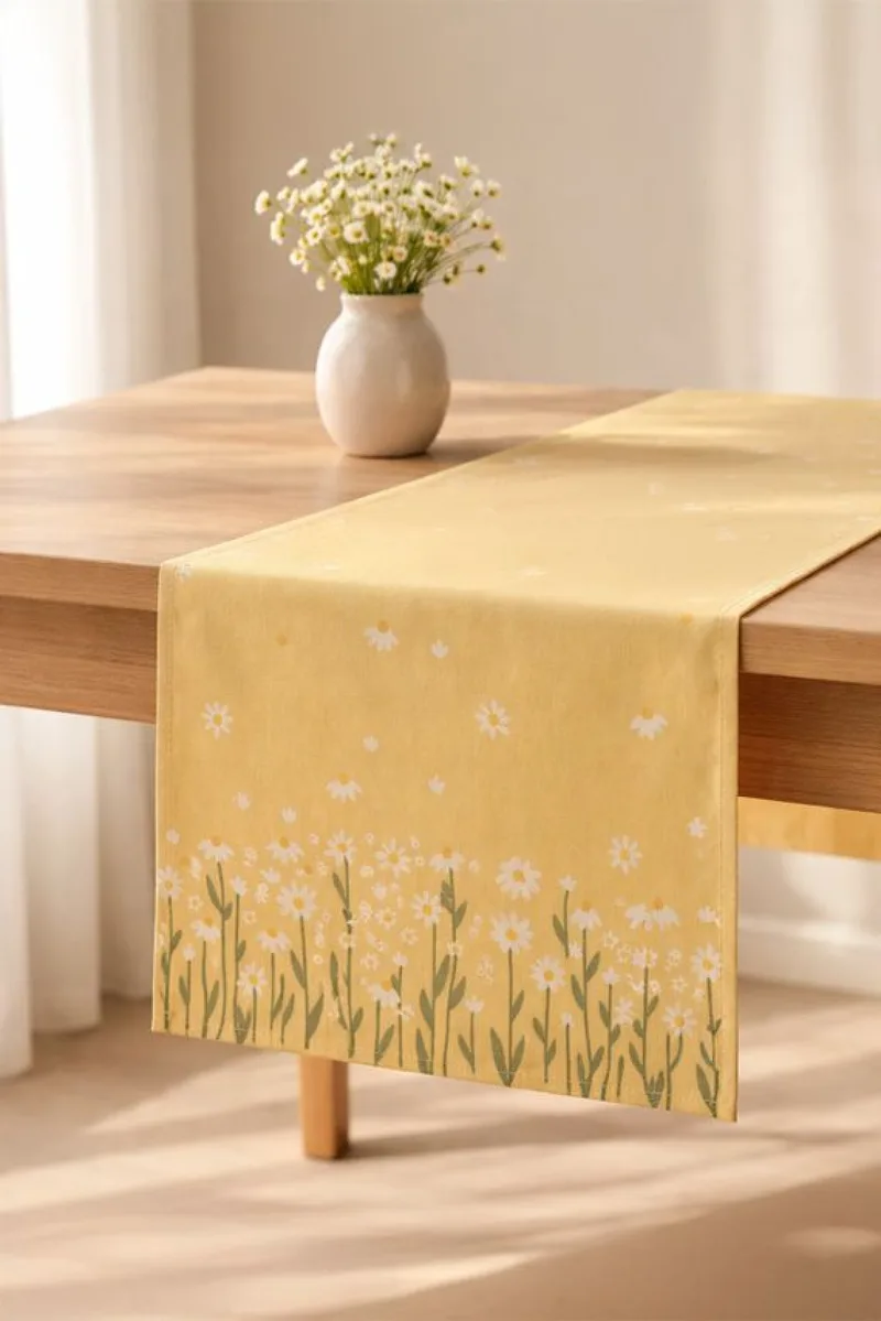 Τραβερσα Κιτρινη Με Σχεδιο Μαργαριτας 140x32x0cm Μονόχρωμο Kaeming