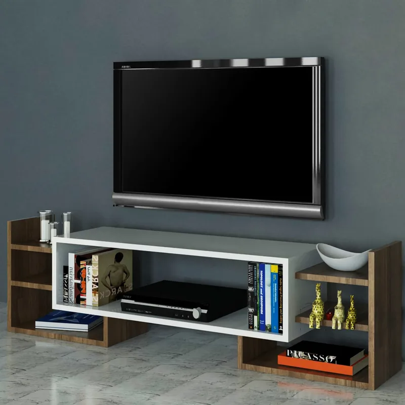 Σύνθεση Τηλεόρασης Sema - White, Walnut 745Dcd3047 (115x38,2x29,6 cm)