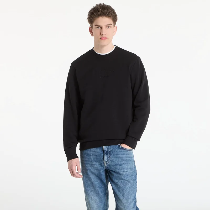 Φούτερ GUESS Cn Ls Embossed Logo Sweatshirt Jet Black M