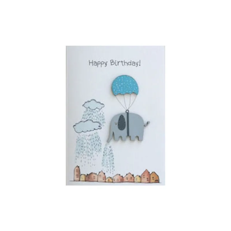 Ευχετήρια Κάρτα με Ξύλινα Στοιχεία Happy Birthday Ελέφαντας με Μπαλόνια